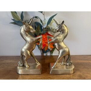 Vintage Brass Unicorn Bookends Mid Century Fantasy Decor Made In Korea MCM Retro